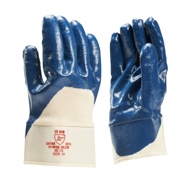 NBR gecoate handschoen blauw gesloten rug, ventilerende rug, canvas kap