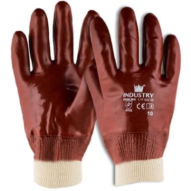 Handschoen PVC rood met tricot manchet en gesloten rugzijde