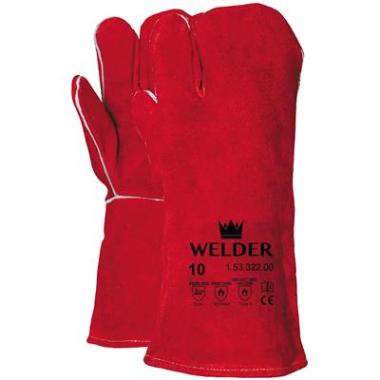 Lashandschoen van rood splitleder, 3-vinger model