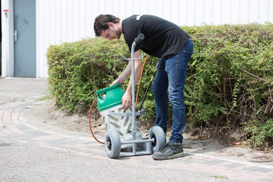 Flessen steekwagen 1x10.5kg CTmet haak voor slang, verplaatsbare steun tbv