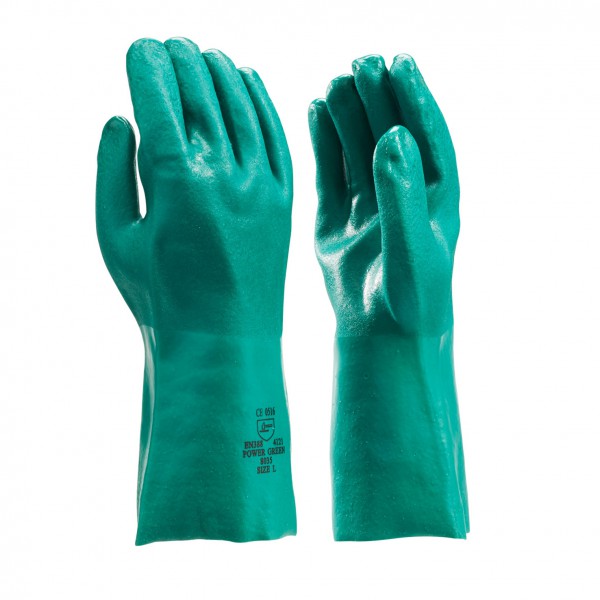 Groene PVC handschoen 35 cm dubbel gedompeld