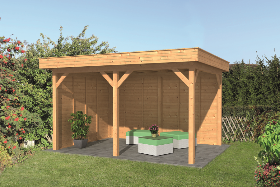 Overkapping plat dak Oslo L Type 2 Lariks Douglas Geschaafd 478 x 380 x 272 cm - Blanke Wanden