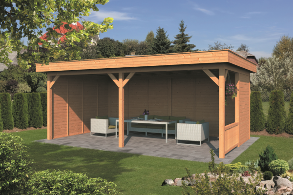Overkapping plat dak Oslo XL Type 3 Lariks Douglas Geschaafd 678 x 430 x 272 cm - Blanke Wanden