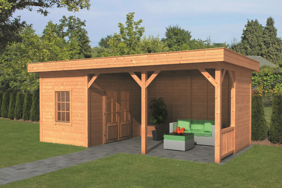 Overkapping plat dak Oslo L Type 8 Lariks Douglas Geschaafd 690 x 380 x 272 cm - Blanke Wanden