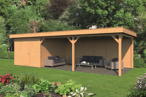 Overkapping plat dak Oslo XL Type 7 Lariks Douglas Geschaafd 990 x 430 x 272 cm