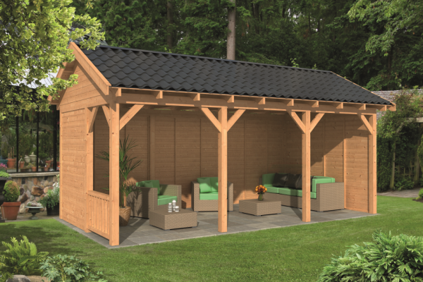Overkapping Zadeldak Hamar L type 6 Lariks Douglas Geschaafd 690 x 395 x 348 cm