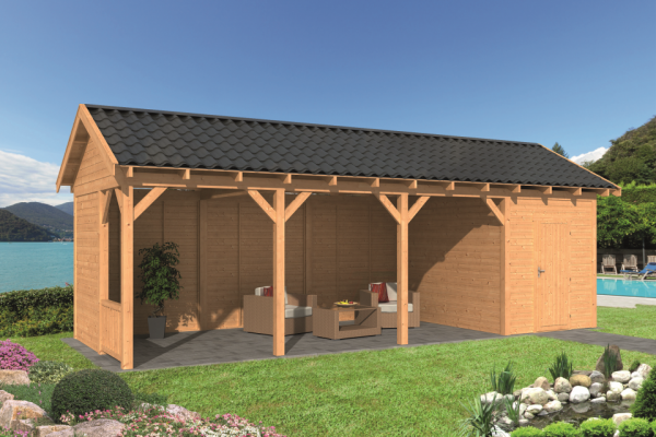 Overkapping Zadeldak Hamar L type 10 Lariks Douglas Geschaafd 903 x 395 x 348 cm