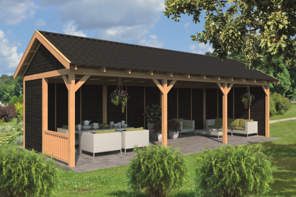 Overkapping Zadeldak Hamar XL type 6 Lariks Douglas Geschaafd 990 x 445 x 360 cm