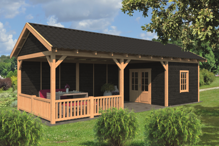 Overkapping Zadeldak Hamar XL type 7 Lariks Douglas Geschaafd 990 x 445 x 360 cm