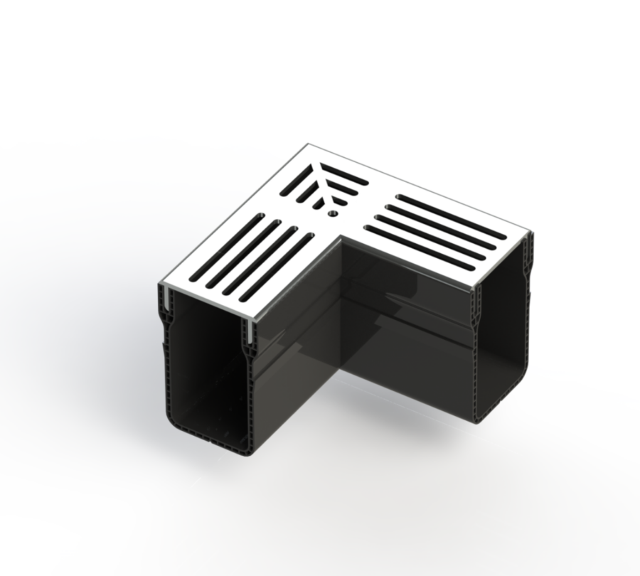 +Garden Drain 65/100 hoekstuk met grijs aluminium rooster