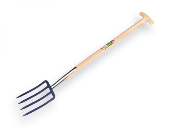 Spitvork  ATLAS,  4 tands, blauw, met  T-steel  85 cm