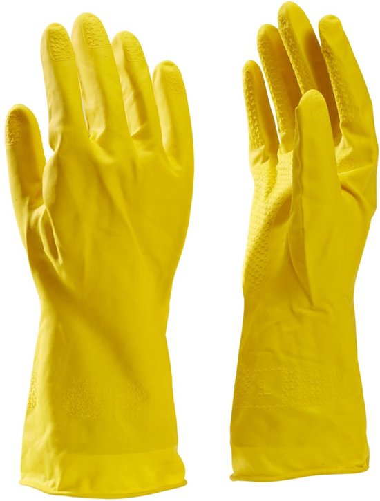 DPL: gele latex handschoen met vlokvoering