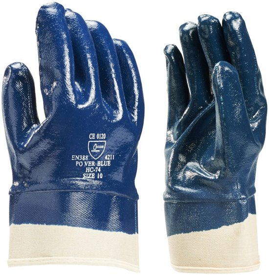 NBR gecoate handschoen blauw gesloten rug, canvas kap