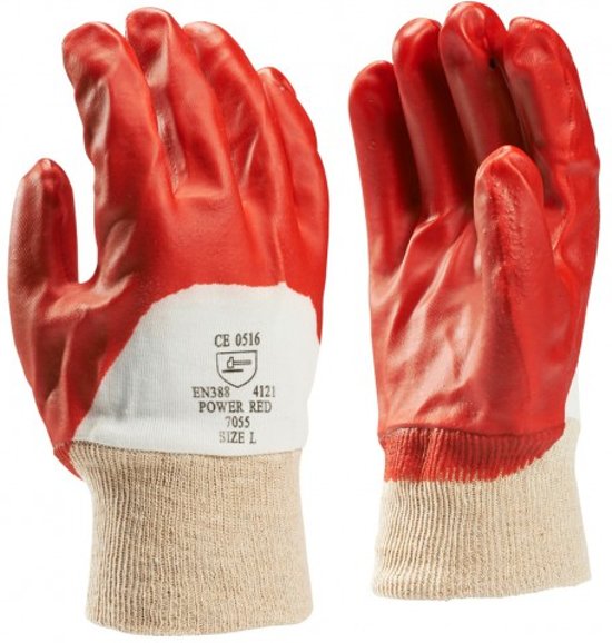 PVC gecoate handschoen rood, ventilerende rug, tricot boord