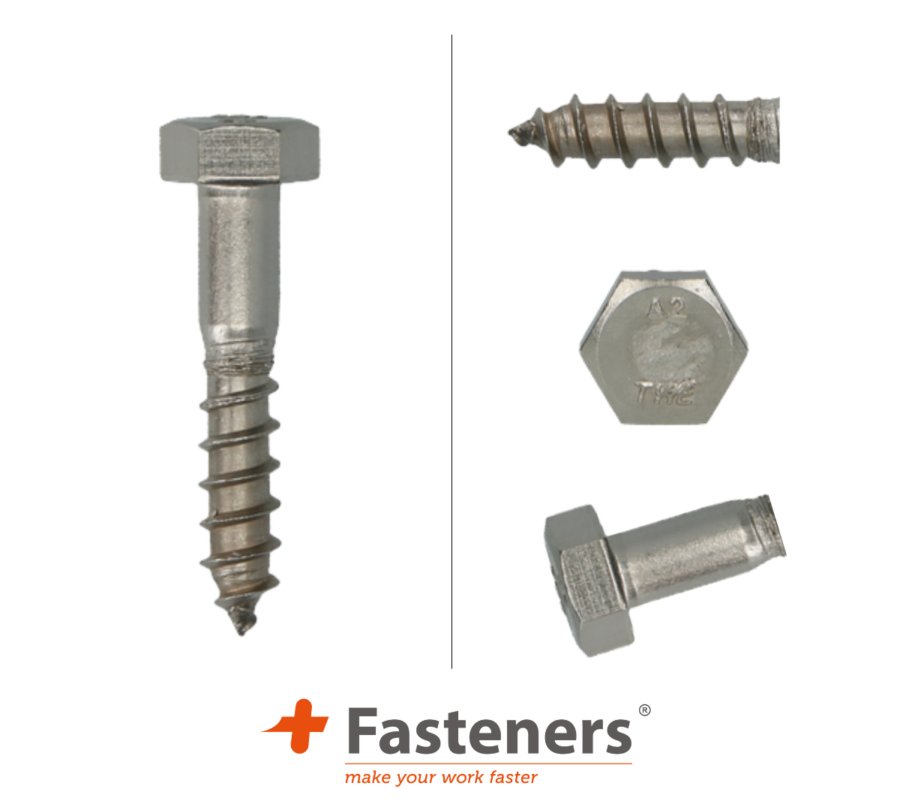 +Fasteners® Houtdraadbout M7x100 RVS 100 st.