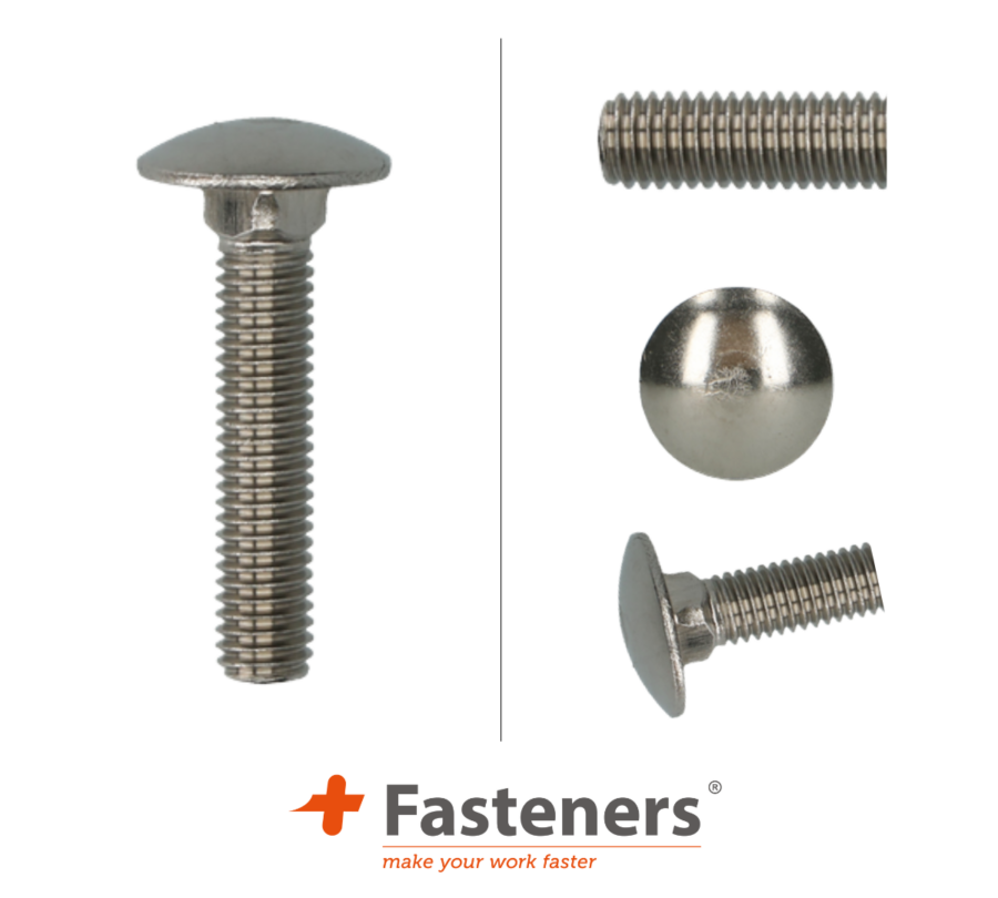 +Fasteners® Slotbout M10x50 RVS, 25 stuks