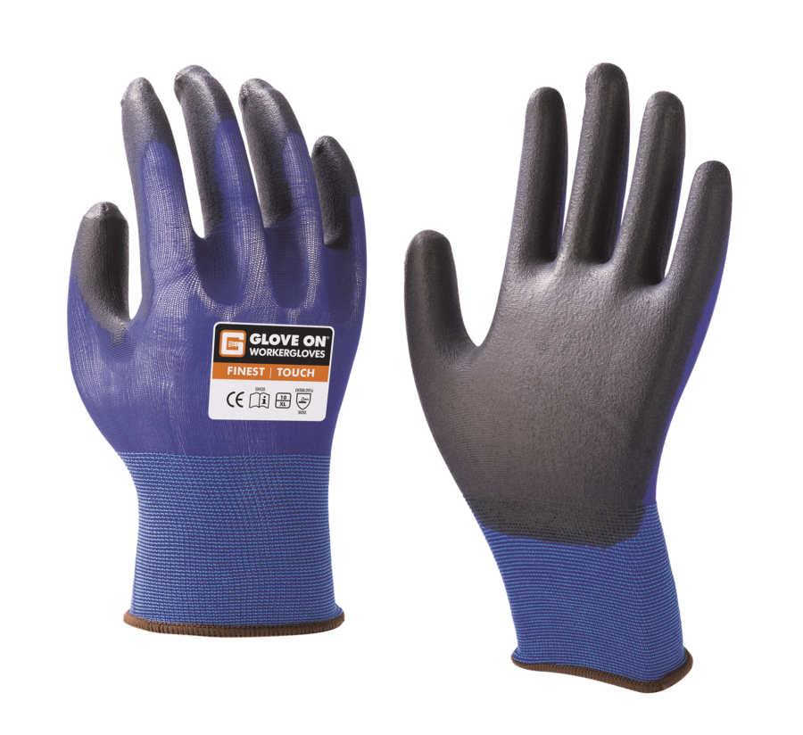 Glove On werkhandschoen finest touch blauw PU gecoat