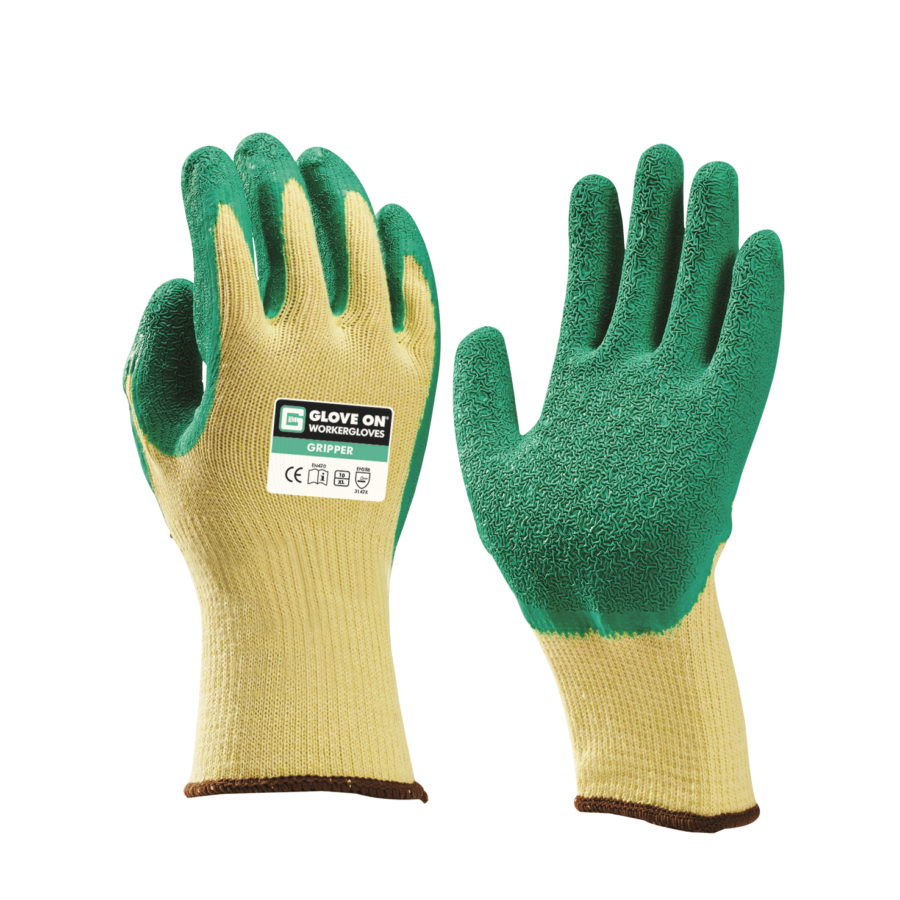 Glove On werkhandschoen gripper latex gecoat groen