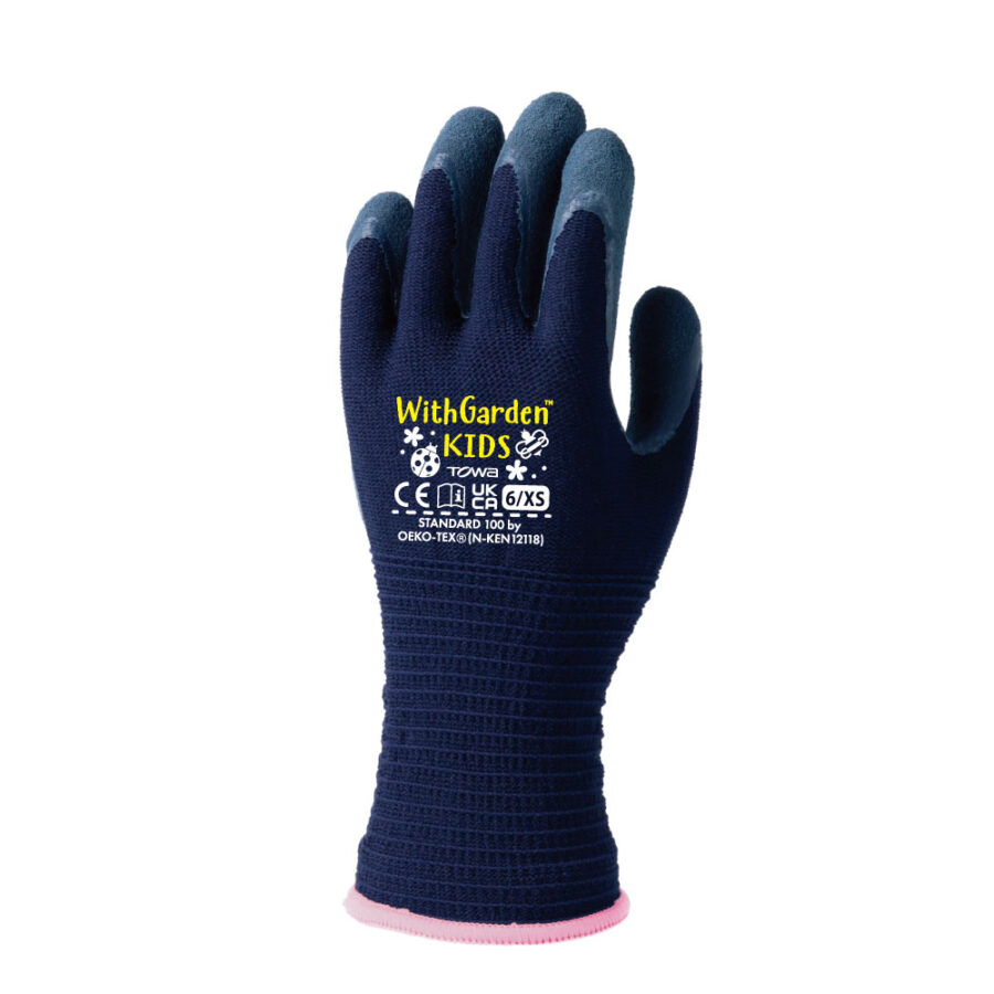 Kids: poly tuinhandschoen navy blue Microfinish latex gecoat