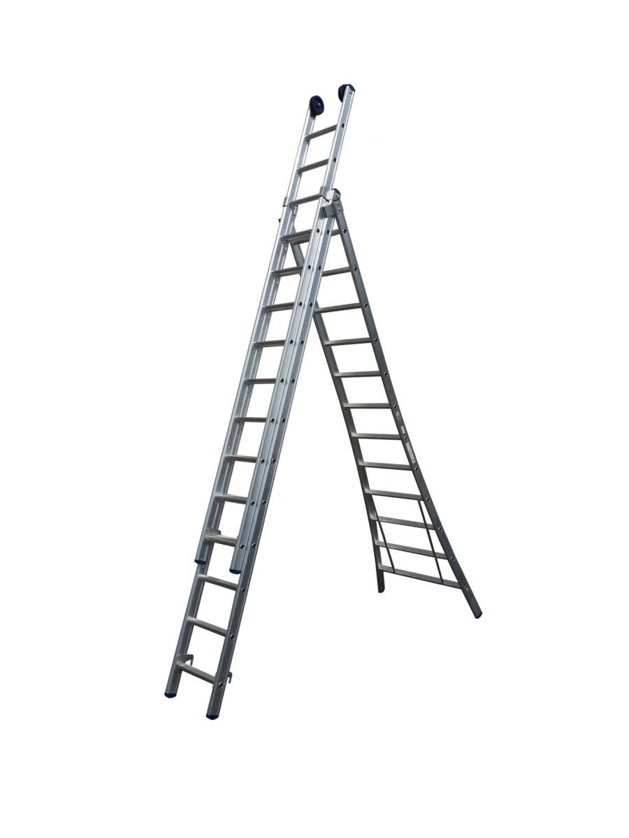 Reform ladder 3x9 uitgebogen geanodiseerd 3 ladders 9 tredes C, 2.50m, 5.50m
