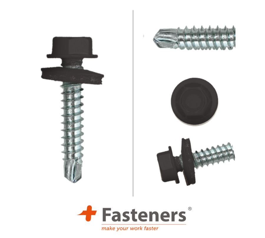 +Fasteners® Dakpanplaatschroeven met Kleur 4,8x35 Zn R8019 100 st.