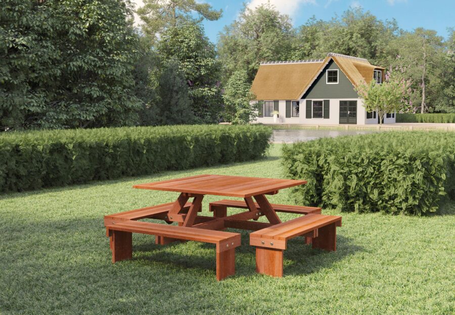 Picknicktafel vierkant hardhout 210x210x75