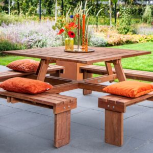 Picknicktafel vierkant hardhout 210x210x75