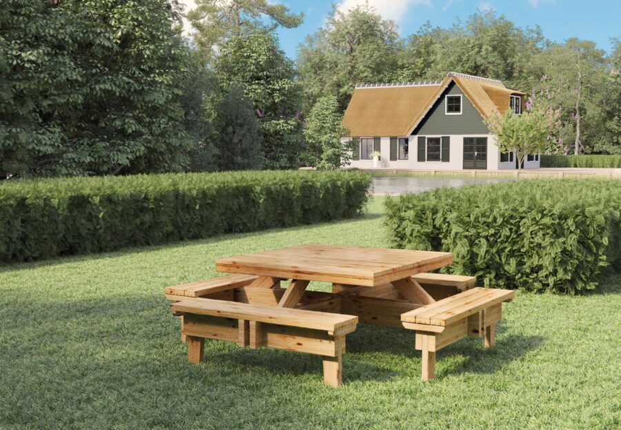 Picknicktafel vierkant geïmpregneerd vuren 230x230x70