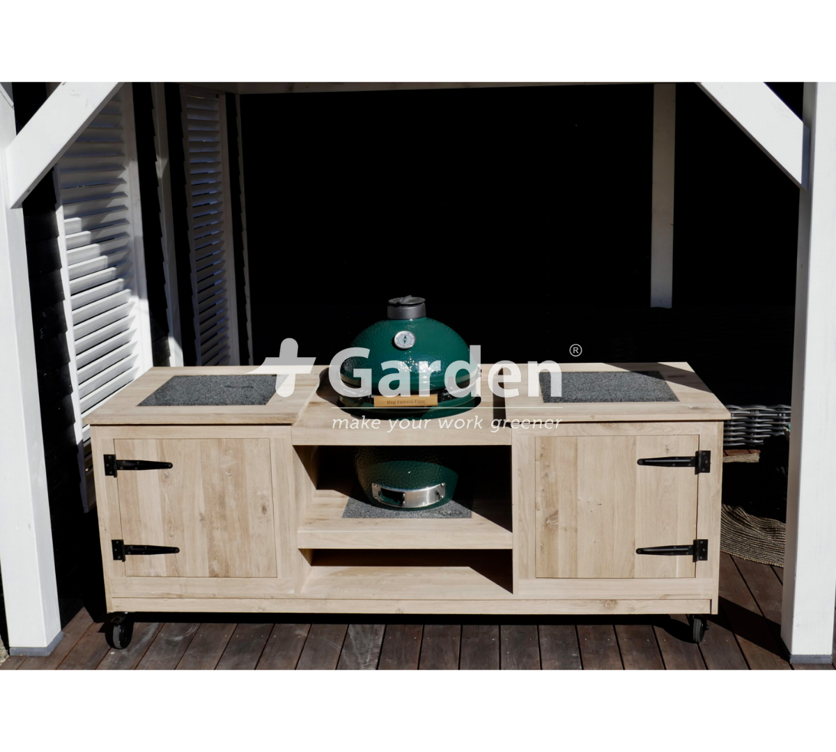 +Garden Kamado BBQ tafel Q400 massief eiken