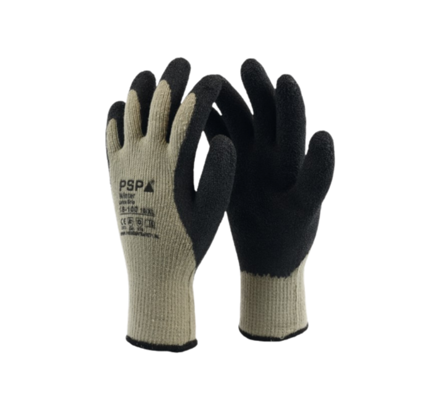 PSP 18-100, winterhandschoenen, latex handschoenen, werkhandschoenen, grip, comfort, koude bescherming, duurzaam, multifunctioneel, EN420, EN388, EN511, logistiek, bouw, industrie, koelhuis, huisvuilophaaldienst, wegenbouw.