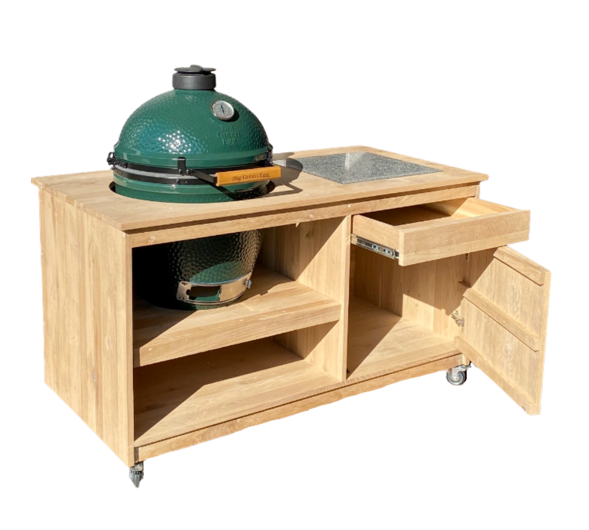 +Garden® Kamado BBQ tafel Q300 massief eiken. Laatste Modellen OP=OP