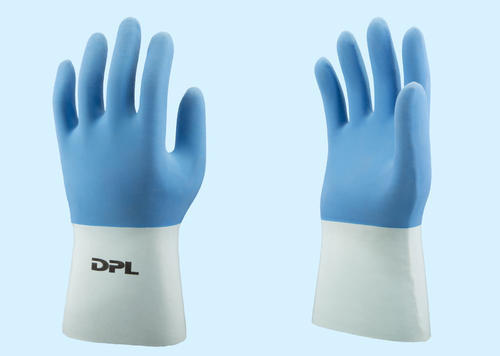 DPL: blauwe rubber handschoen met suede palm hold- it