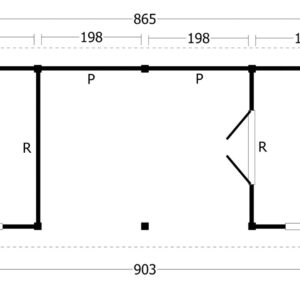 Overkapping Zadeldak Hamar L type 12 Lariks Douglas Geschaafd 903 x 395 x 348 cm